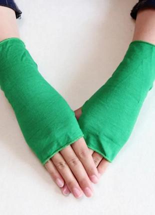 Жіночі мітенки, хлопкові рукавички без пальців. зелений колір. розмір універсальний.