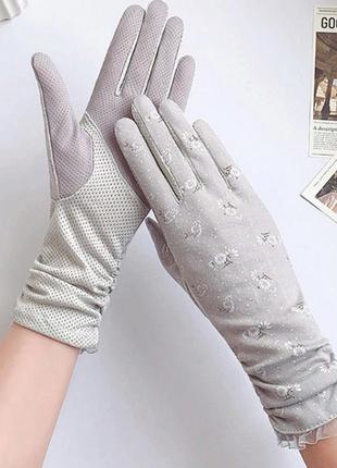 Жіночі бавовняні рукавички, катонові рукавички, рукавички для сенсора. сірий молочний колір.