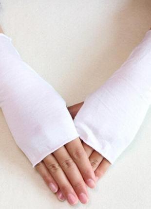 Женские митенки, хлопковые перчатки без пальцев. белый цвет. размер универсальный.