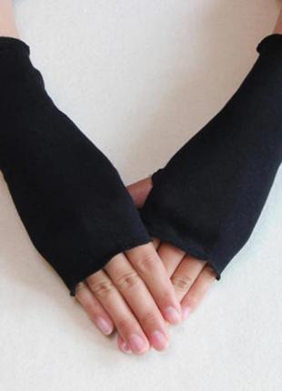 Женские митенки, хлопковые перчатки без пальцев. черный цвет. размер универсальный.