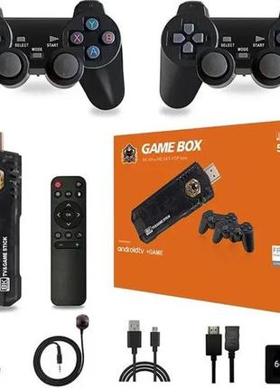 Ігрова тв-приставка x8 4k на android tv з вбудованим емулятором ретроігор і джойстиками