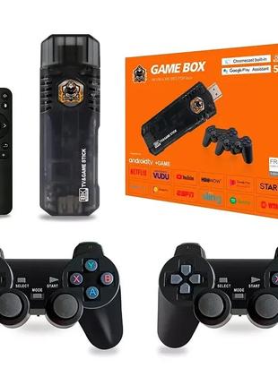 Портативна ігрова консоль-приставка game stick box 8k 64 gb android tv два бездротові джойстики