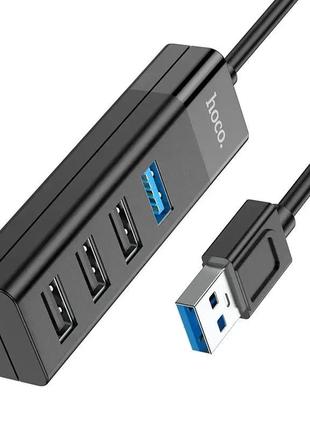 Usb-hub хаб 4-в-1 поддержка накопителя до 1tb hoco hb25 easy mix |usb to usb 3.0*1+usb 2.0*3| черный