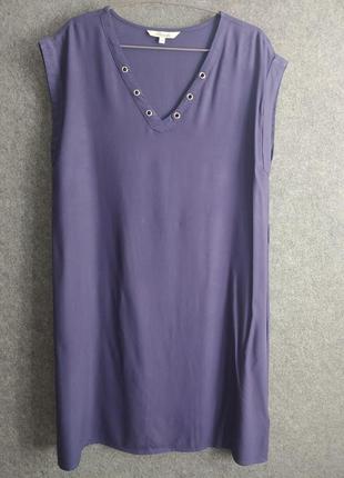 Легкое прямое платье из вискощы темно-синего цвета 46 размера4 фото