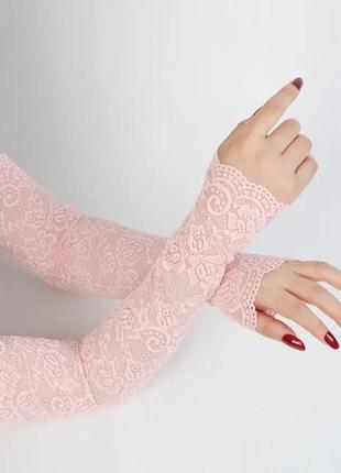 Рукава митенки ажурные, кружевные рукава, митенки, перчатки без пальчиков. цвет розовый.