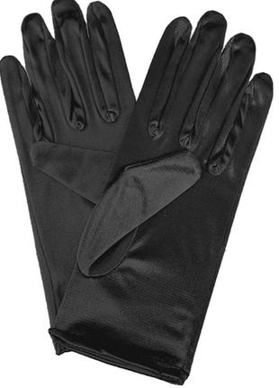 Атласные перчатки высокого качества, женские праздничные перчатки. черный цвет.
