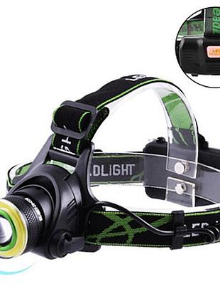 Ліхтар налобний t106-t6+cob, 2x18650, signal light, zoom, зп microusb, box