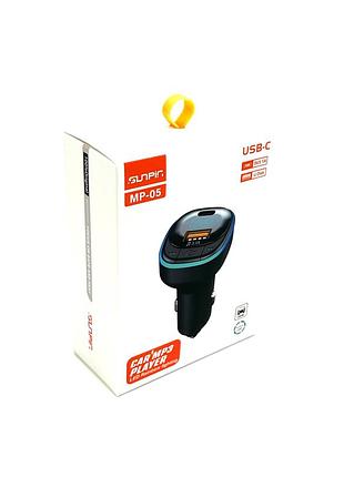 Fm модулятор sunpin mp-05 bluetooth + зарядка fast charger + type c pd черный