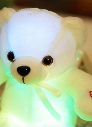 Мяка іграшка нічник ведмедик з підсвіткою 30см білий2 фото