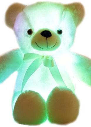 Мяка іграшка нічник ведмедик з підсвіткою 30см білий4 фото