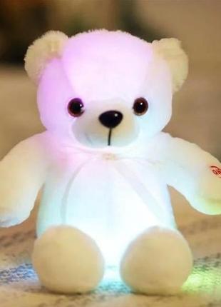 Мяка іграшка нічник ведмедик з підсвіткою 30см білий1 фото