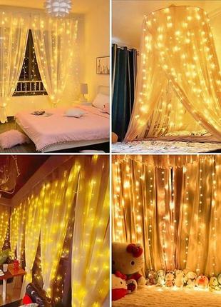 Световой занавес fairy lights hoteril led usb light curtain 2,4м x 1,8м, с 8 режимами, ip65, для декора, сада