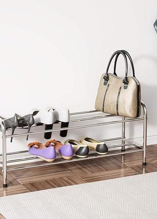 Полка для обуви fanhao, 2 уровня, нержавеющая сталь, органайзер для обуви на 9-12 пар обуви,  80 x 26,2 x 33,5