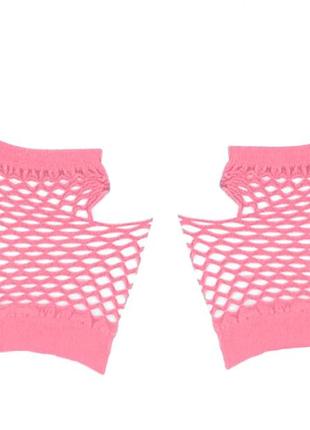 Митенки перчатки без пльцев в сеточку, женские митенки сетка. розовый цвет.