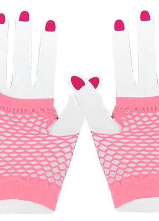Митенки перчатки без пльцев в сеточку, женские митенки сетка. розовый цвет.