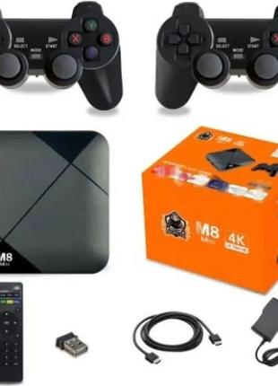 Ігрова тв-приставка m8 mini 4k на android tv з вбудованим емулятором ретроігор і джойстиками