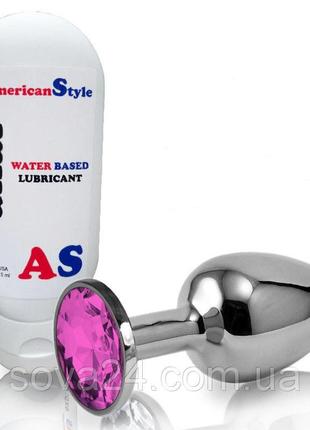 Середня анальна втулка m з малиновим стразом + лубрикант 3,4 х 8