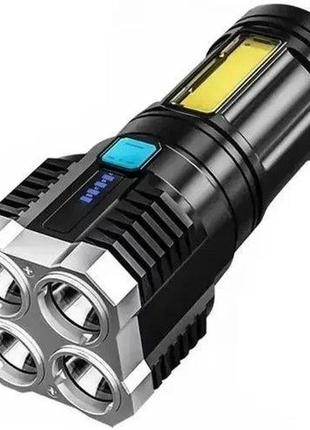 Ліхтар ручний акумуляторний x509 4led із заряджанням від usb + бічним світлом cob