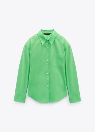 Рубашка зеленая от zara, поплиновая рубашка зара