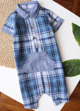 Легкий муслиновый ромпер песочник в клетку matalan на малыша 9-12 мес
