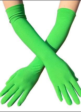 Женские длинные стрейчевые перчатки, праздничные бальные перчатки. зеленый цвет.