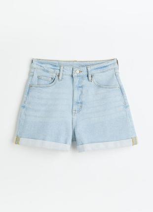Ультравысокие джинсовые шорты mom h&amp;m светло-голубой деним женские короткие на лето шорты базовые2 фото