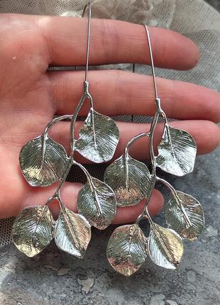 Серьги в стиле зара 9,3 см, листья, веточка,