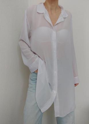 Прозрачная рубашка белая блуза длинная рубашка оверсайз белая туника прозрачная блуза прозрачное платье сетка