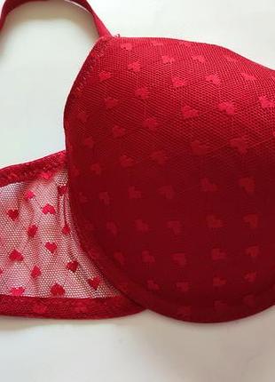 Бюстгальтер кружевний з сердечками лівчик ліфчик бюстик червоний сіточка пуш ап сексі...