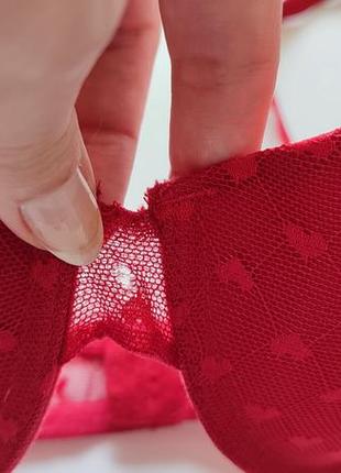 Бюстгальтер кружевний з сердечками лівчик ліфчик бюстик червоний сіточка пуш ап сексі...