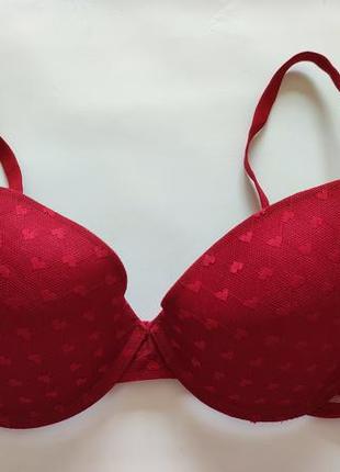 Бюстгальтер кружевний з сердечками лівчик ліфчик бюстик червоний сіточка пуш ап сексі...