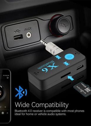 Бездротовий aux bluetooth+mp3 microsd приймач,адаптер,ресивер, гучний зв'язок x6