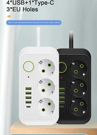 Сетевой фильтр питания ua power socket f09u на 4 метра 3 розетки +4usb +type-c port , сетевой удлинитель