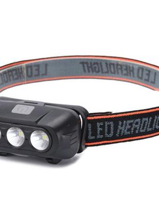 Ліхтар налобний kx-214-3led, 1x18650, зу type-c, box