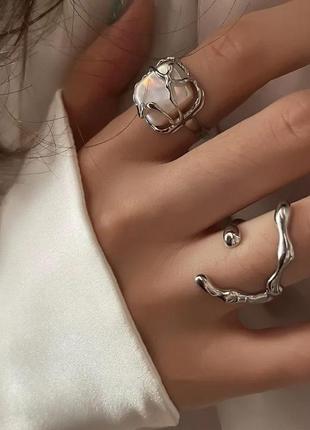 Набор колец для девушек для женщин для подростков кольца серебристые с имитацией потёков метала с лунным камнем трендовые кольцо перстень