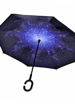 Зонт наоборот up-brella звёздное небо. механический складной зонтик наоборот устойчивый к ветру