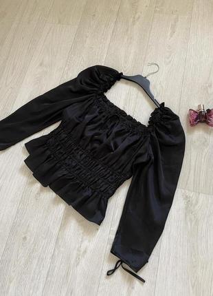 Шелковая блуза корсетного типа черного цвета р.l