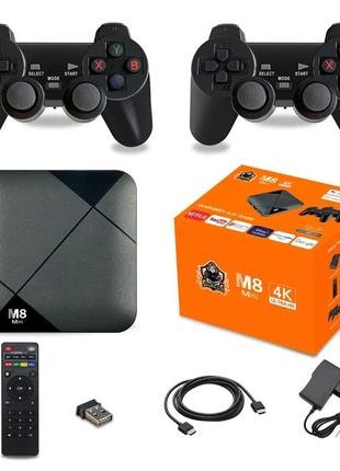 Портативна ігрова консоль tv-приставка game box m8 mini 64 gb 4k android tv два бездротові джойстики
