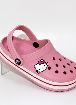 Детские розовые кроксы для девочек hello kitty, 24-29 размер, походная обувь на лето, летнее