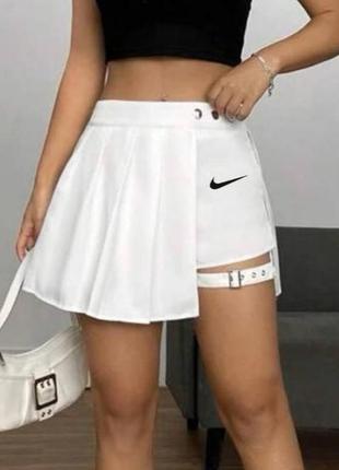 Базовая женская теннисная юбка с шортами юбка-шорты с ремешком/ пряжкой из лого найк🔥 чорна, біла