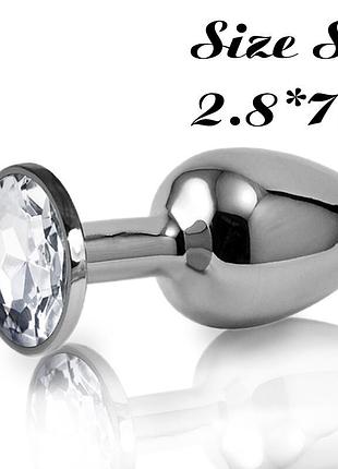Мала анальна пробка s з прозорим стразом у чохлі 2.8*7.5 см металева