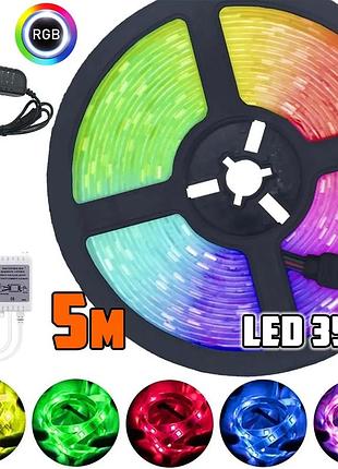 Светодиодная led лента 5м rgb 3528 в силиконе на клейкой основе c пультом, контроллером и блоком питания 220b