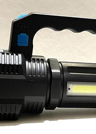 Фонарь ручной аккумуляторный прожектор x-606 4led с зарядкой от usb + боковым светом cob
