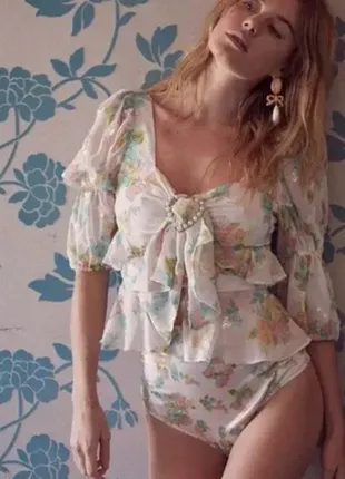 Фантастическая брендовая коктевая блуза топ цветочные мотивы for love &amp; lemons paradis