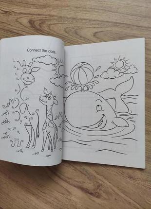 Дитяча розмальовка з завданнями та іграми англійська мова usa жирафи,дельфіни, ведмідь,песики  твари