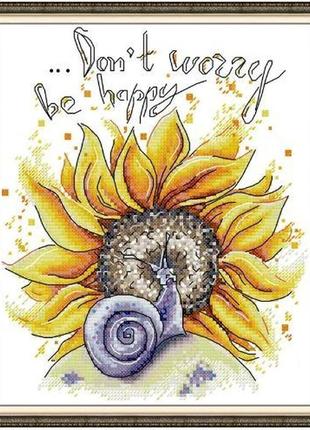 Набор для вышивания по нанесённой на канву схеме "snail and sunflower". aida 14ct printed 22*28 см