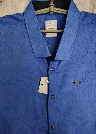 Синя сорочка великого розміру на кнопках з коротким рукавом rcp exclusive4 фото