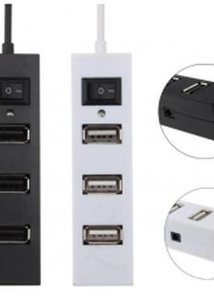 Хаб usb 2.0 hub 4 порти, black, 480mbts живлення від usb, з кнопкою вкл./викл q300