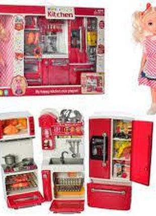 Ігрова кухня для ляльок 28х37х8 см холодильник мийка плита, продукти, лялька, звук, світло 66082
