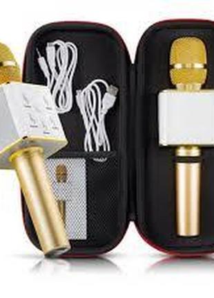 Беспроводной караоке микрофон q7 bluetooth караоке-микрофон в чехле золотой